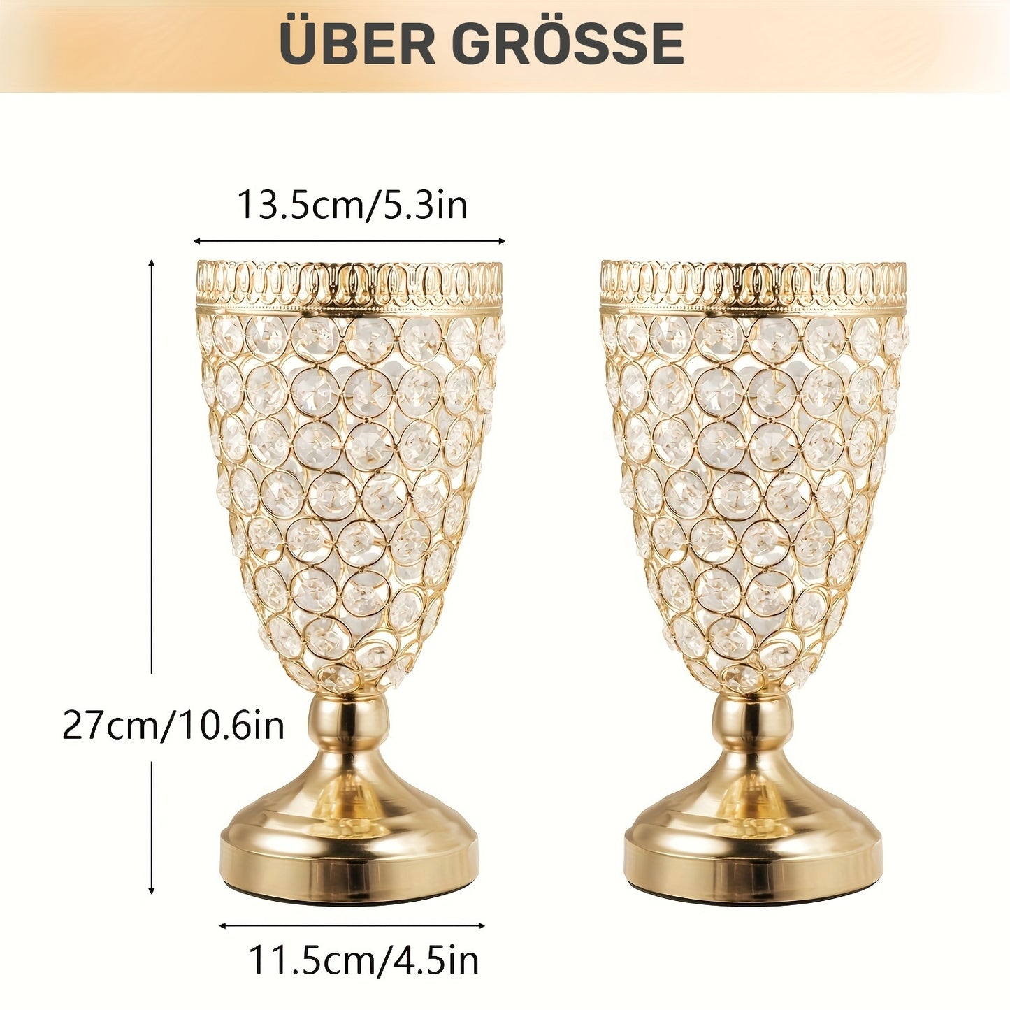 2er-Set goldene Kristallvasen – edle Deko für Hochzeiten & Feste