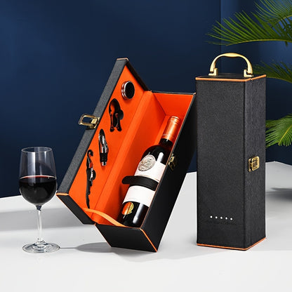 Elegante Leder-Geschenkbox für Rotwein mit Zubehör