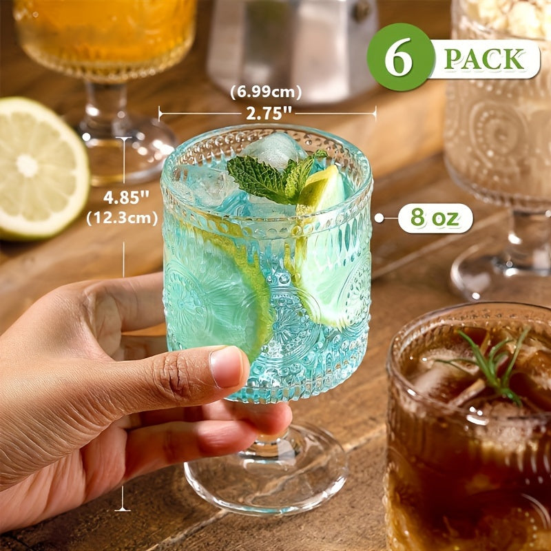 6 Stück/8 Stück hohe Gläser, 8Oz Gläser mit geprägtem Blumenmuster, Premium-Getränke für Wein, Bier, Cocktails und mehr - Klares, bleifreies Glas, ideal für gekühlte Getränke und Unterhaltung zu Hause - Kelche24